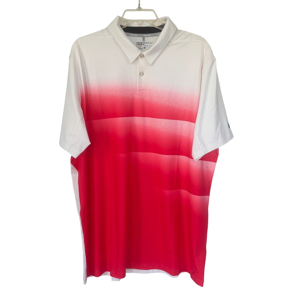Nike Golf Dri-FIT Polo Shirt Mens XL Red White Ombre Stripe Short Sleeve Swoosh